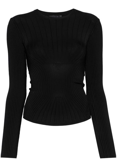 T-shirt a maniche lunghe a coste in nero Mugler - donna