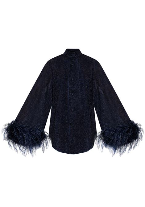 Night blue feather-embellished blouse Oséree - women OSÉREE | LSF213NGHTBL