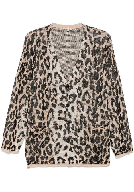 Cardigan jacquard stampa leopardo in marrone R13 - donna