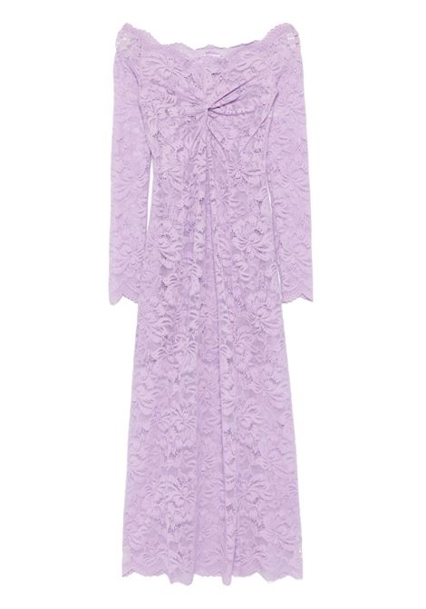 Lilac Bardot-neckline lace maxi dress Rabanne - women