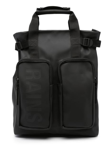 Black logo-print multi-pocket backpack Rains - men