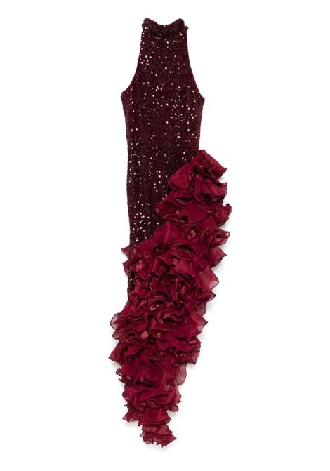 Burgundy sequinned ruffled midi dress Rotate - women ROTATE | 11405227342734