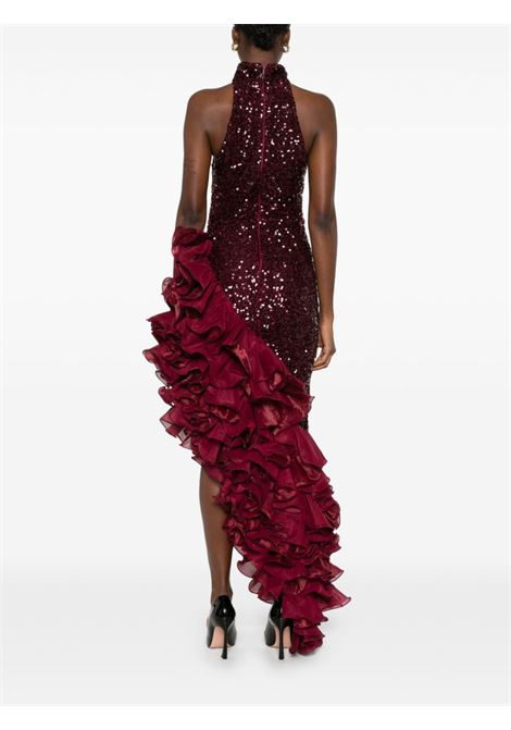 Burgundy sequinned ruffled midi dress Rotate - women ROTATE | 11405227342734