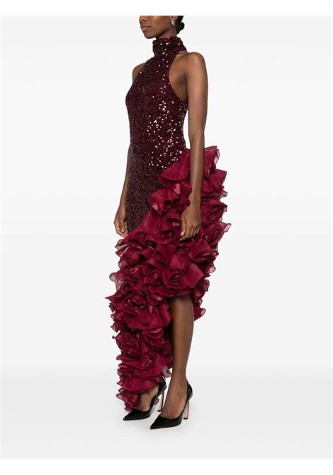 Burgundy sequinned ruffled midi dress Rotate - women ROTATE | 11405227342734