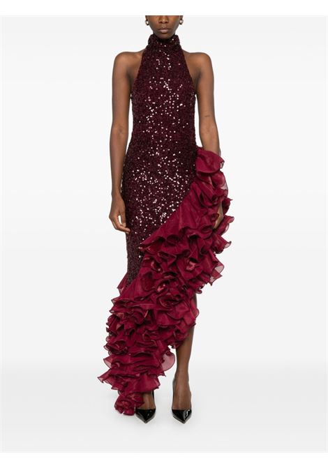 Burgundy sequinned ruffled midi dress Rotate - women ROTATE | 11405227342734