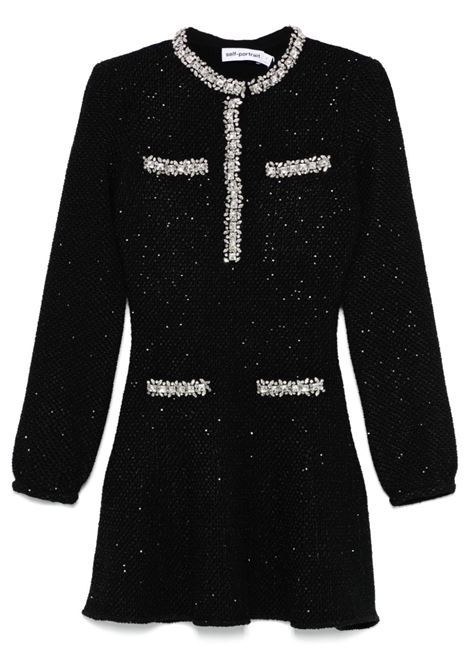 Black sequin knit mini dress Self-portrait - women