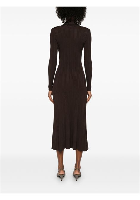 Brown ribbed-knit midi dress Self-portrait - women SELF-PORTRAIT | RS25038MBR