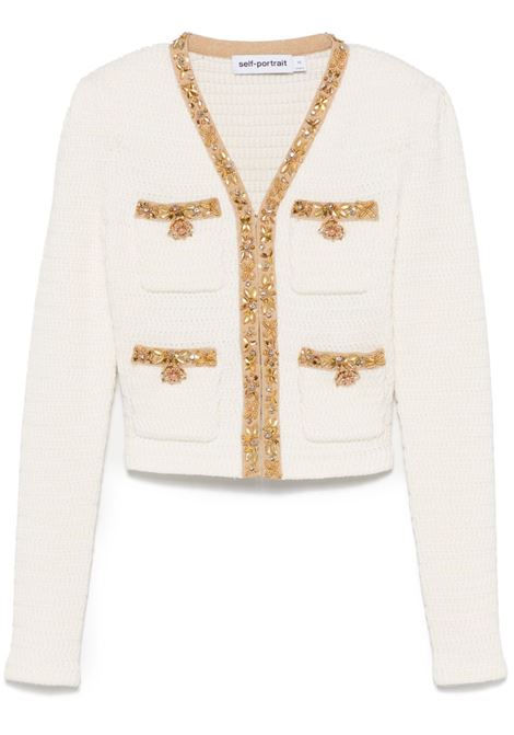 Cardigan con decorazione in crema Self-portrait - donna