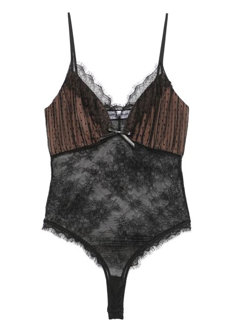 Black dot-pattern mesh bodysuit Self-portrait - women