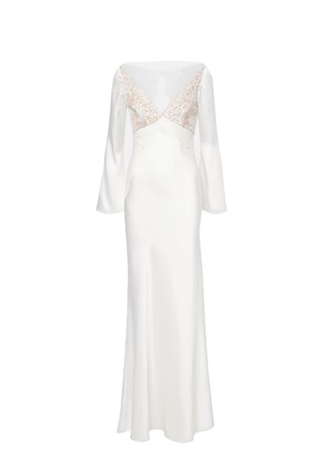 White satin-finish lace maxi dress Self-Portrait - women