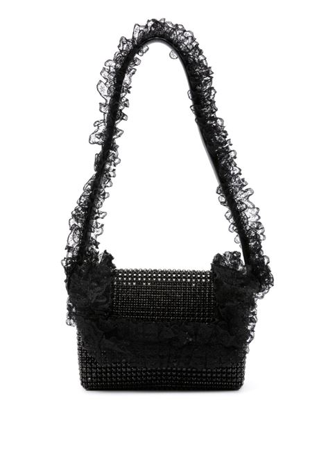 Black crystal-embellished lace-detail shoulder bag Self-portrait - women SELF-PORTRAIT | SS25CK301B