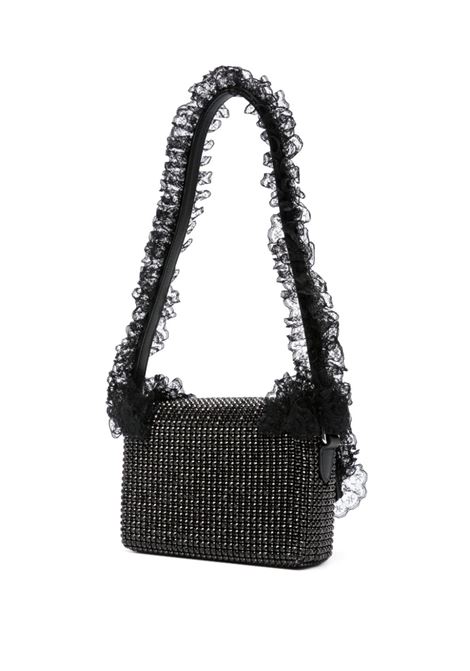 Black crystal-embellished lace-detail shoulder bag Self-portrait - women SELF-PORTRAIT | SS25CK301B