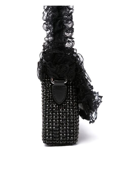 Black crystal-embellished lace-detail shoulder bag Self-portrait - women SELF-PORTRAIT | SS25CK301B