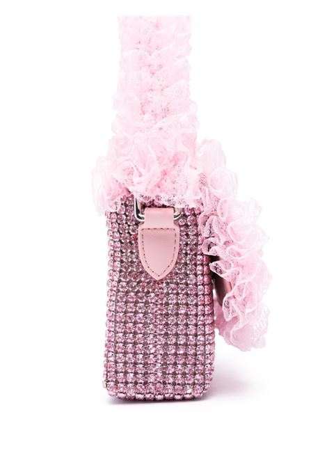 Pink crystal-embellished lace-detail shoulder bag Self-portrait - women SELF-PORTRAIT | SS25CK301P