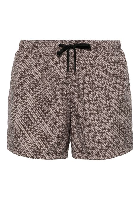 Brown geometric-print swim shorts Tagliatore - men