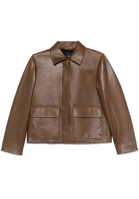 Brown leather jacket Theory - women