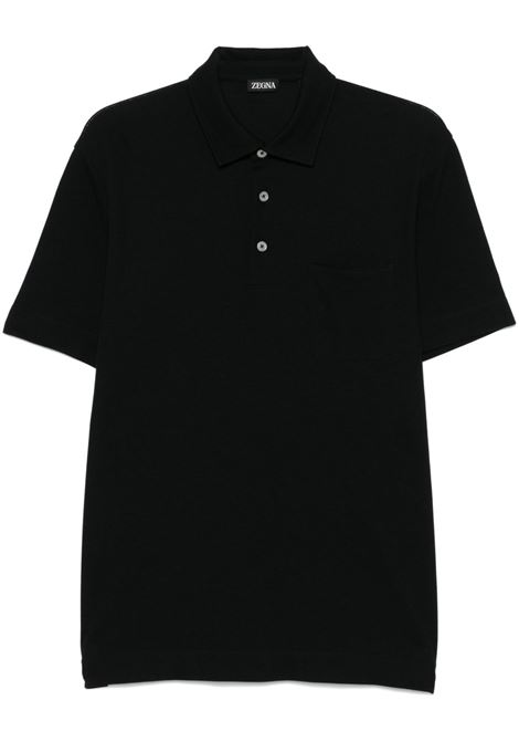 Polo in cotone con ricamo logo in nero Zegna - uomo