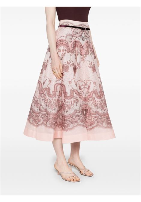 Powder pink Crush flared midi skirt Zimmermann - women ZIMMERMANN | 2272SR251PNKLACPRI